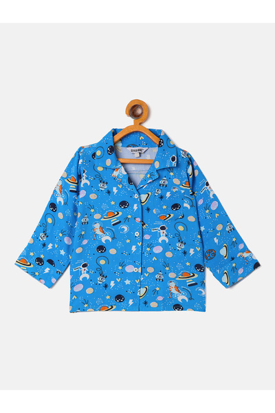 Stylo Bug By Styli Space Print Collar Neck Shirt and Pyjama Set