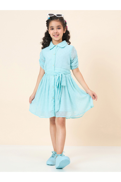 Stylo Bug By Styli Dobby Shirt Dress with Tie Belt