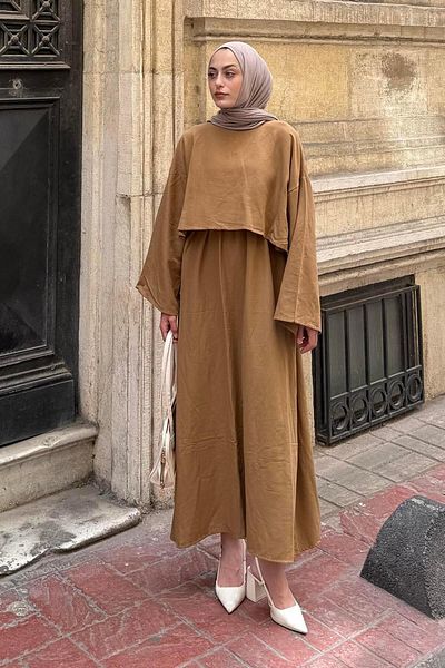 lamelif Skirted Hijab Suit Camel