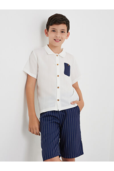 Styli Textured Shirt and Striped Shorts Set
