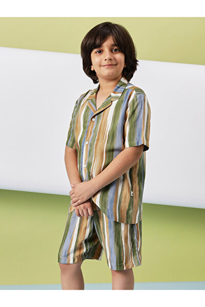 Stylo Bug By Styli Striped Print Collar Neck Shirt and Shorts Set