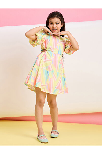 Stylo Bug By Styli All Over Print Dress with Cut-Out Waist Detail