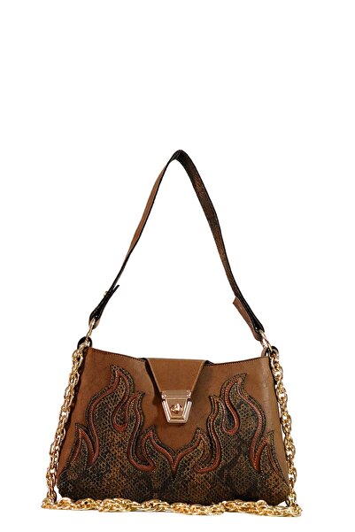 Bleebe Taba Zincir Askılı Alev Desenli Kadın El Çantası-Bleebe Tavara