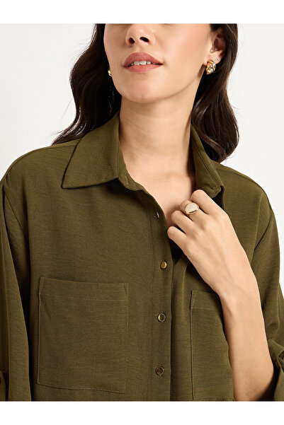 Femmella By Styli Olive Dual Pocket Shirt and Capri Co-Ords