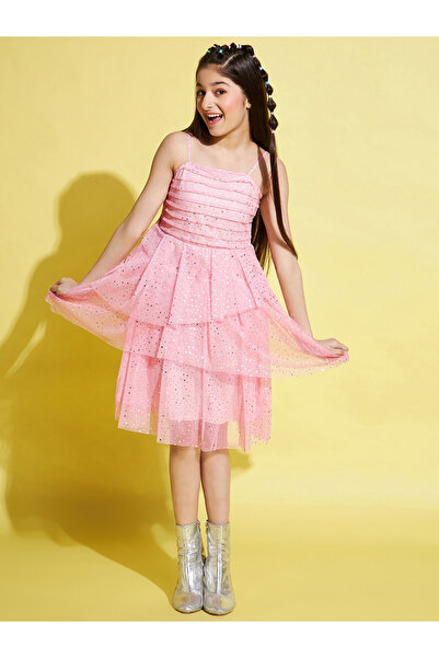 Stylo Bug By Styli Star Print Mesh Insert Layered Dress