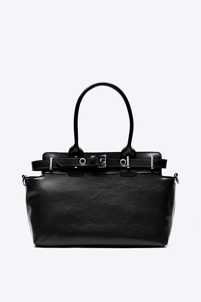 Shule Bags Geantă de umăr cu cataramă dublă neagră