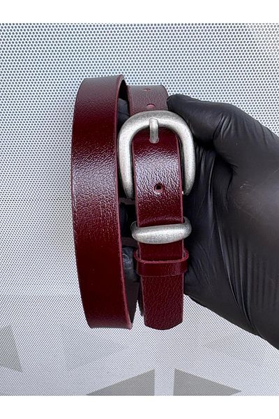 Kemerix Curea de culoare visiniu din piele naturală 100% cu cataramă placată cu tablă