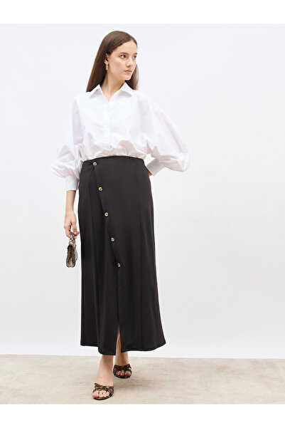Styli Wrap Front A-Line Maxi Skirt with Buttons