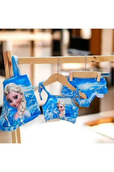 gnygiyim Girl's Strap Ruffle Bag Character Patterned Swimsuit Bikini 3 Pieces
