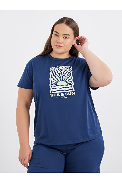 Styli Plus Sea Sun Graphic Dropped Shoulder T-Shirt and Pyjama Set