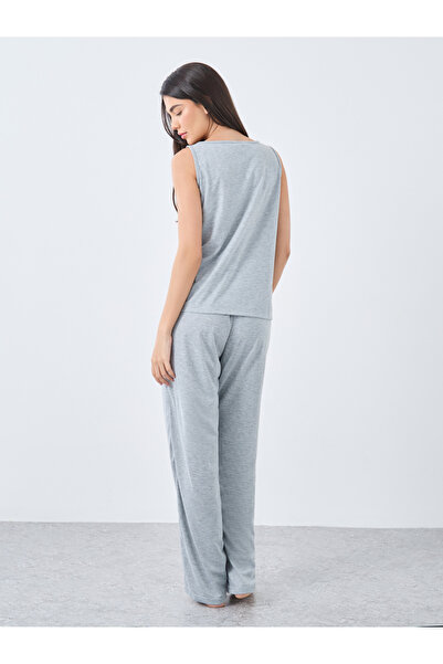 Styli Pillow Fight Slogan Tank and Ruffle Waist Pyjama Set