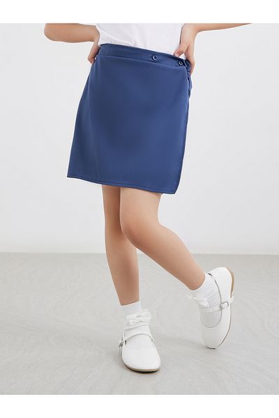 Styli Girls Navy Blue Plain Skorts with Button Detail