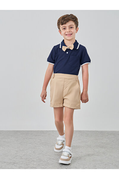 Styli Solid Short Sleeve Bow Detail Polo and Shorts Set