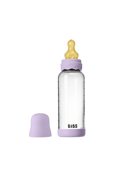 Bibs Set complet de biberon Boheme anticolic din sticlă cu tetină din latex, debit mediu, 240 ml, Violet Sky