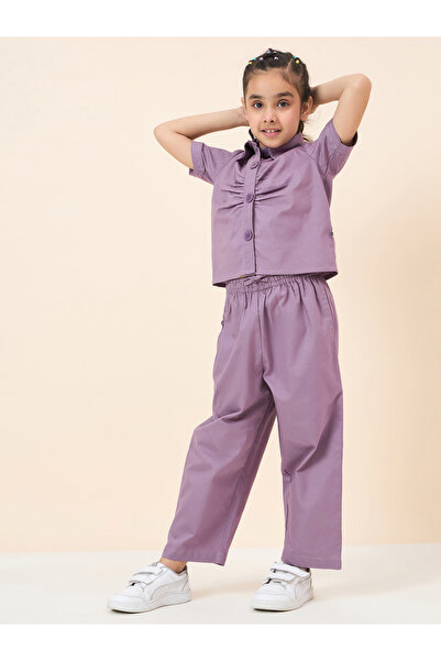 Stylo Bug By Styli Purple Solid Gathered Shirt and Pants Set