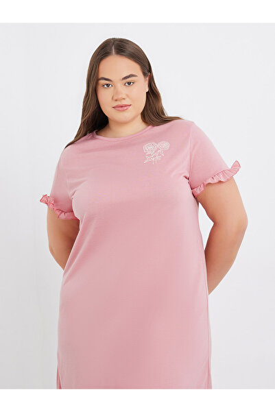 Styli Plus Slogan Print Ruffle Sleeve Sleep T-Shirt Dress