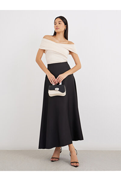 Styli Solid A-Line Maxi Skirt with Button Detail