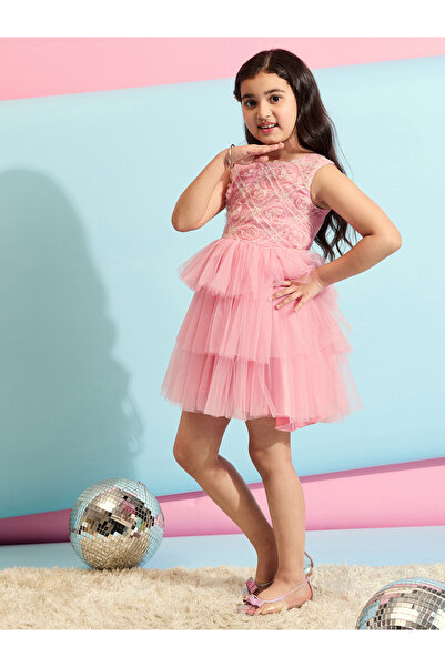 Stylo Bug By Styli Flower Applique Mesh Insert Dress