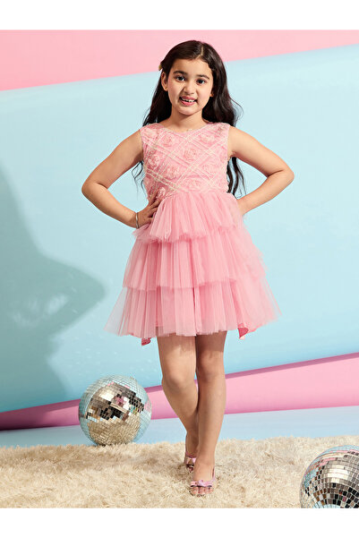 Stylo Bug By Styli Flower Applique Mesh Insert Dress