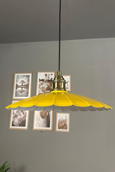 Bamyum Risso Açık Sarı Metal Büyük Avize Lale Başlık Tekli Rustik Cafe Modern Sarkıt Aydınlatma