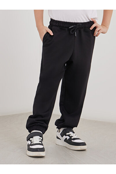 Styli بنطال رياضي أسود من القطن بأكمام مع جيوب