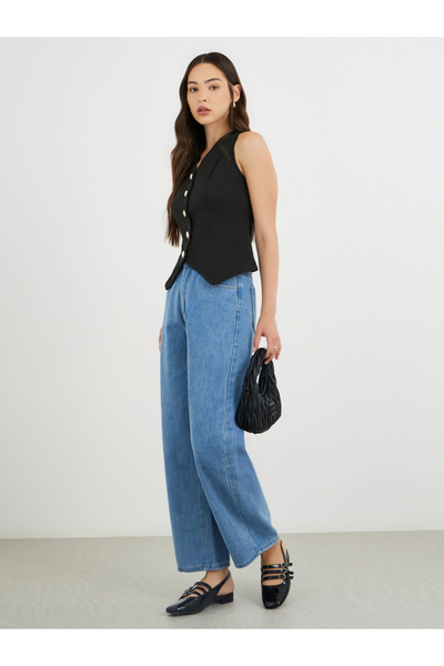 Styli جينز متوسط ​​الارتفاع وواسع الساق