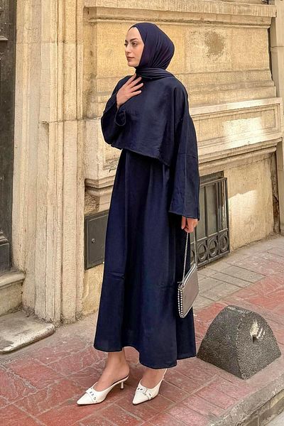 lamelif Skirted Hijab Suit Navy Blue