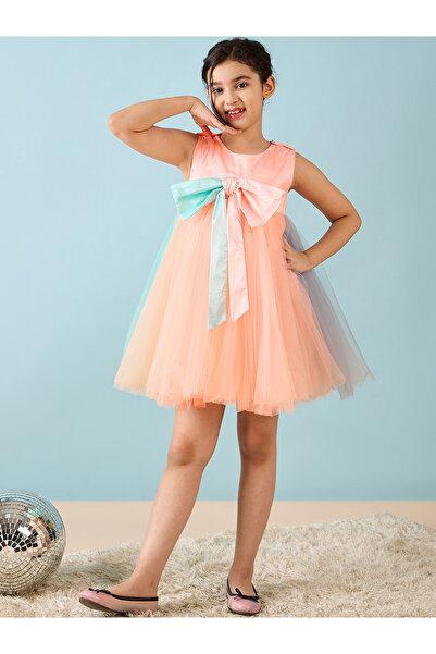 Stylo Bug By Styli Bow Accent Mesh Insert Dress