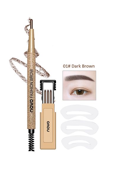 No-vo Eyebrow Stamp Shaping Kit, Waterproof, Sweatproof and Easy to Use, Dark Brown