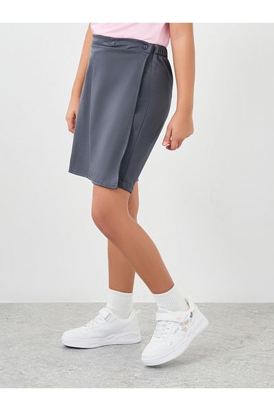 Styli Girls Grey Plain Skorts with Button Detail