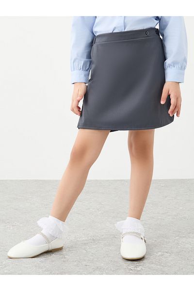 Styli Girls Grey Plain Skorts with Button Detail