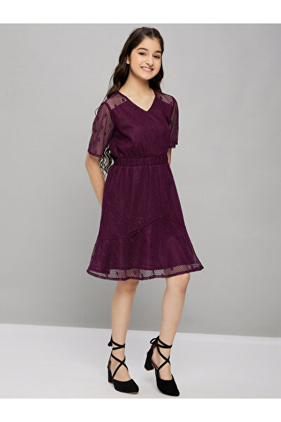 Stylo Bug By Styli Solid V Neck Fit and Flare Dress