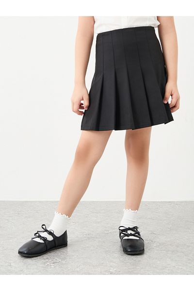 Styli Girls Black Pleated Skirt with Elastic Waist