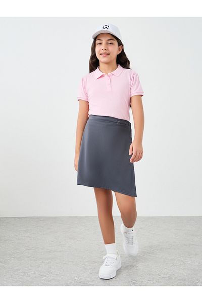 Styli Girls Grey Plain Skorts with Button Detail