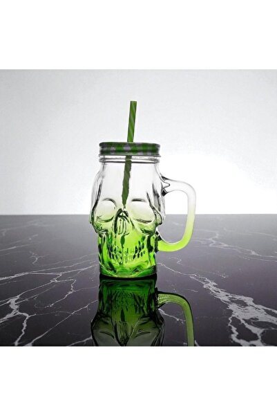 Kuzey Tacı كوب زجاجي ملون بتصميم جمجمة مع شفاطة بمظهر ممتع وجذاب