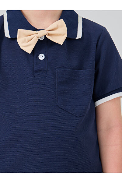 Styli Solid Short Sleeve Bow Detail Polo and Shorts Set