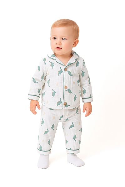ENİA BABY 100% Cotton Double Breasted Collar Front Buttoned Seasonal Baby Pajama Set Newborn Muslin Fabric