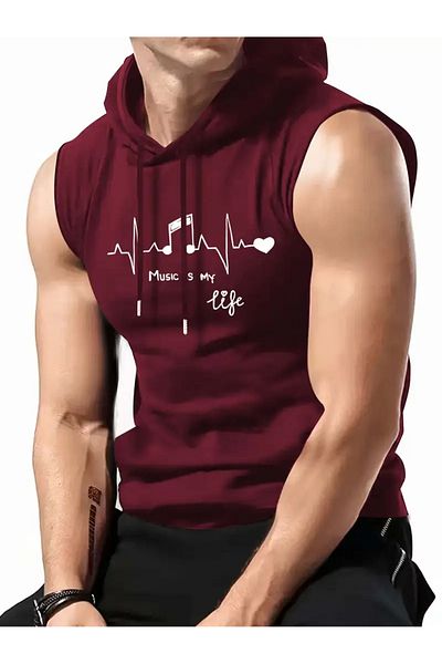 ACTIVE MODA Men's White Hooded Undershirt Cotton Sleeveless Sportsman T-Shirt Ii Ista Lling