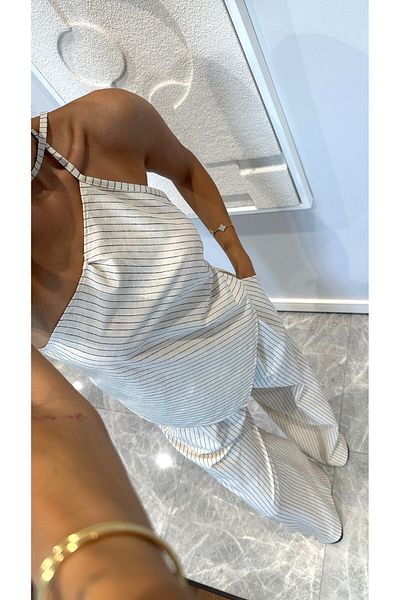 sinemkivanc co Asymmetric Cut Striped Suit