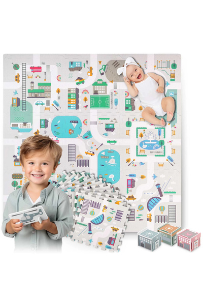 NUKIDO Multifunctional puzzle mat for children Town 105x105x1 cm made of odorless EVA foam, 9 pieces with
