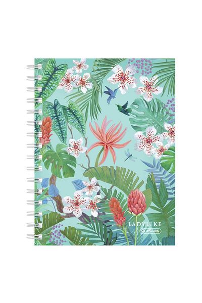 Herlitz Caiet spiralat A5, culoare multicoloră, material hârtie, 100 de coli, format grilă, motiv junglă feminină