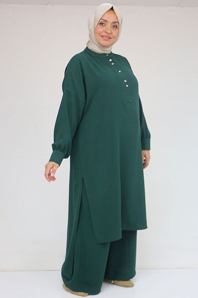 Eslina 57029 Plus Size Half Patched Slit Trousers Suit - Emerald