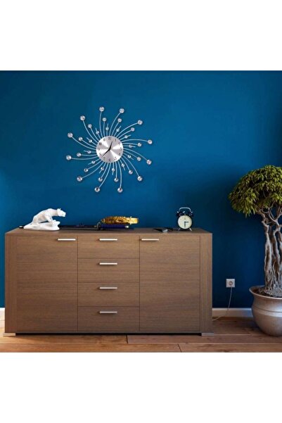 PROCART Crystal wall clock, 50 cm, Quartz mechanism, Arabic numerals, silver