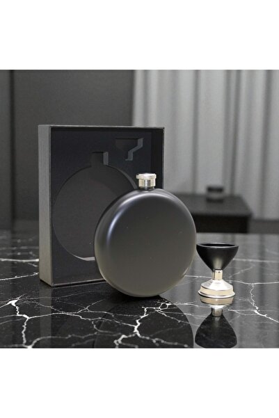 Kuzey Tacı Compact Flask Set with Funnel – Black Round Design Gift Stylish