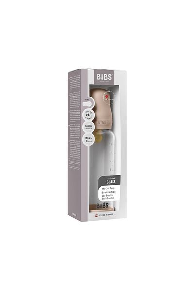 Bibs Set complet de biberon anticolici din sticlă cu tetină din latex, debit mediu, 240 ml, Blush