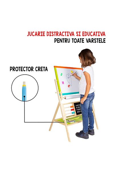 PROCART Children's writing board, 2 in 1, magnetic and chalk side, 60x40 cm, alphabet and clock, paper roll