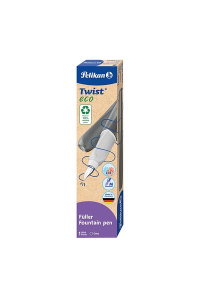 Pelikan Fountain Pen Twist Recycled Material, Light Grey, M Nib, Gift Box, Color Grey, Material Plastic