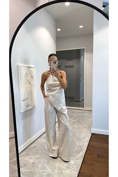 sinemkivanc co Asymmetric Cut Striped Suit