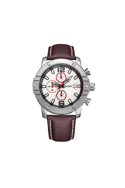 Megir Men's watch, quartz, analog, chronograph, date, -leather,