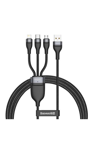 Baseus Cablu de date USB pentru Lightning, Micro-USB, Tip-C 66W, 1.2m, Seria Flash (CA1T3-G1), Gri